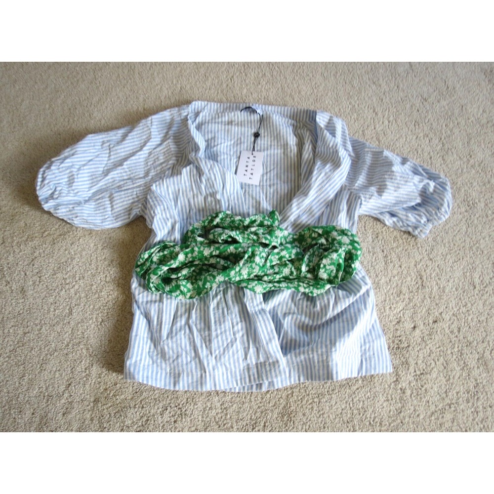 Tanya Taylor Suma Wrap Top Menswear Stripe Blue White Beach Cover Up Size 12